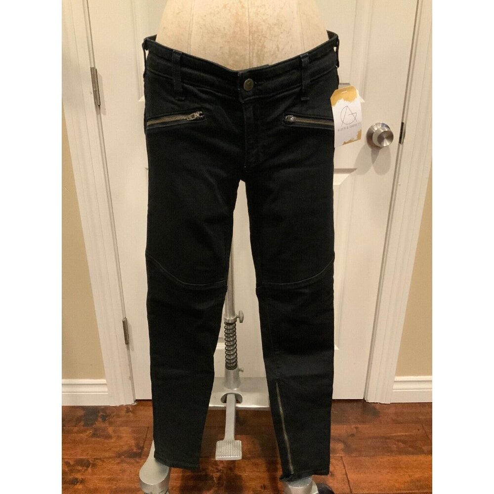 Pilcro and the Letterpress Dark Wash “Serif” Skinny Leg Black Jeans, Size 27